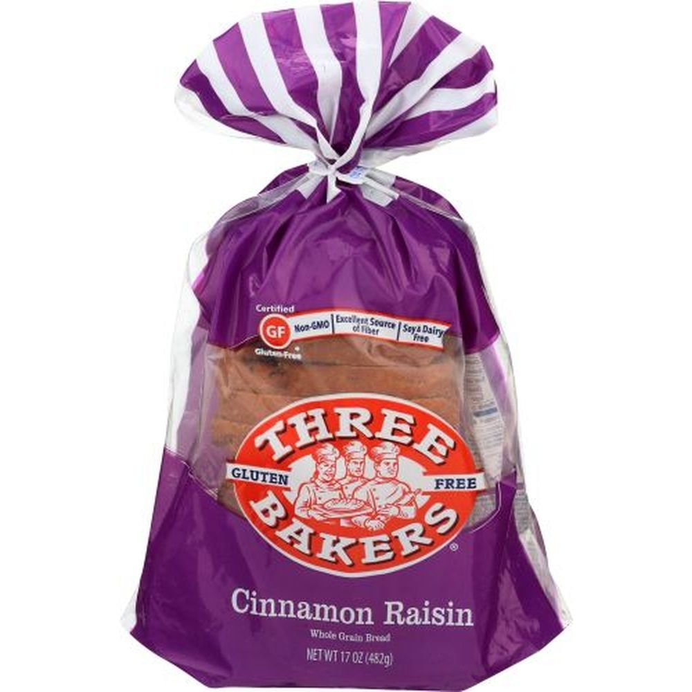 Three Bakers Gluten Free Cinnamon Raisin Bread, 17 Ounce -- 6 per case