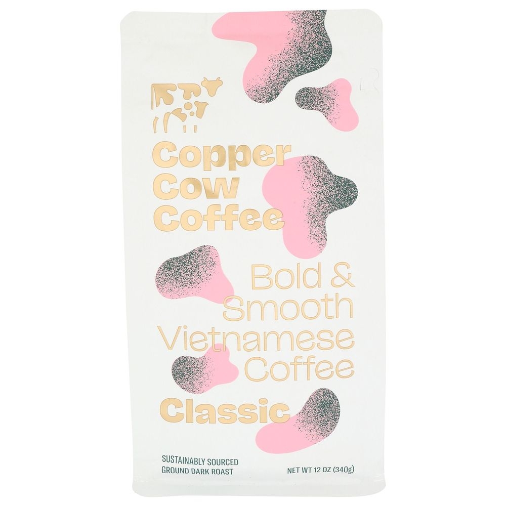 Copper Cow Coffee Classic Bold and Smooth Vietnamese Dark Roast Ground Coffee, 12 Ounce -- 6 per case