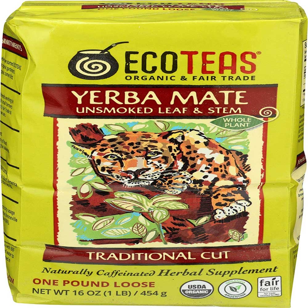 Eco Teas Organic Traditional Cut Leaf/Stem Unsmoked Loose Yerba Mate, 1 Pound -- 6 per case