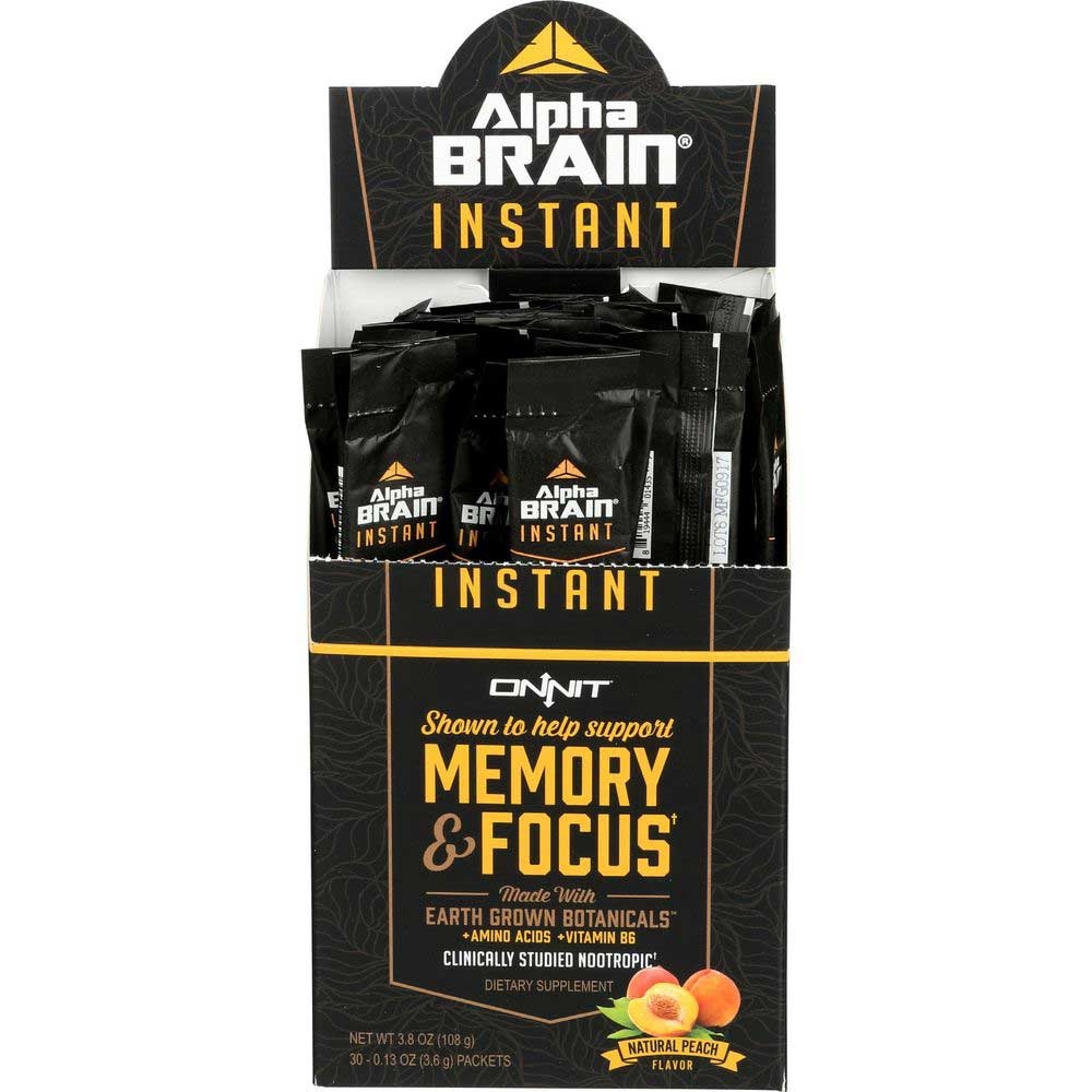 Onnit Natural Peach Flavor Alpha Brain Instant Memory and Focus Packet - 30 count per pack