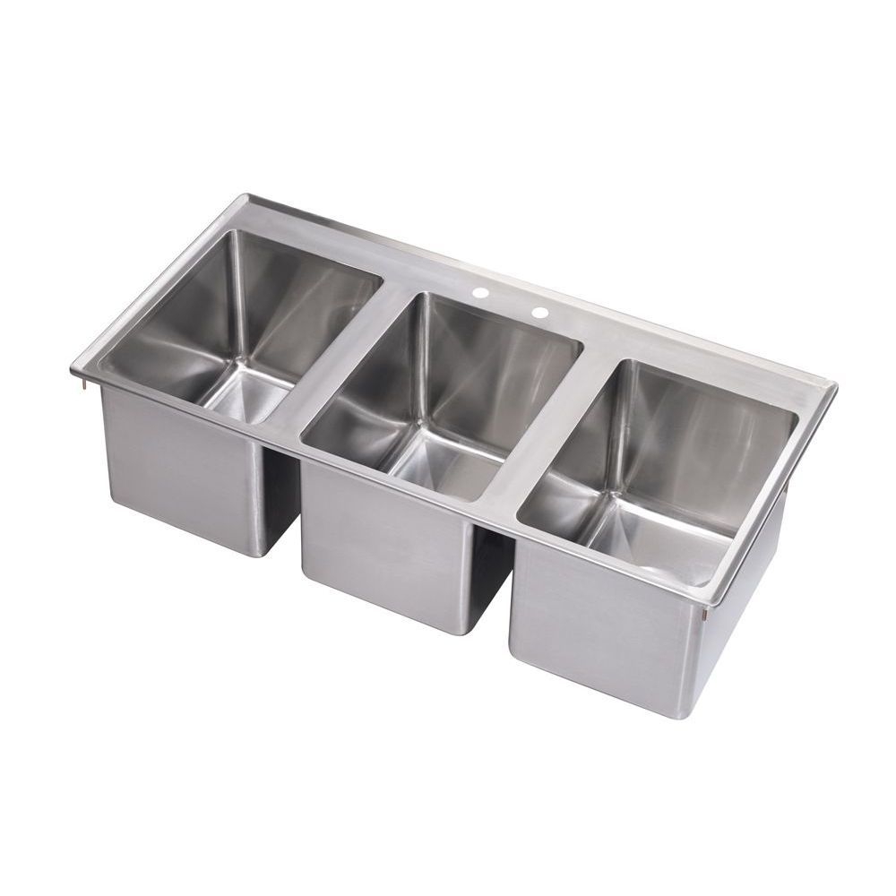 Krowne Three Compartment Drop-In Sink without Faucet, 36 x 18 inch