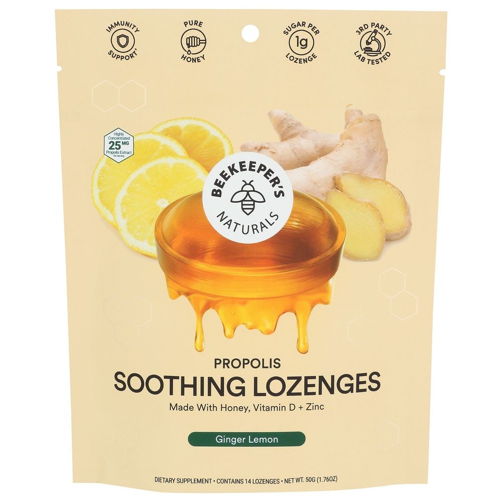 Beekeepers Naturals Ginger Lemon Propolis Soothing Lozenges, 1.76 Ounce