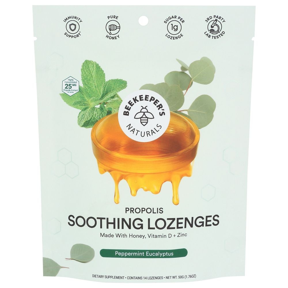 Beekeepers Naturals Peppermint Eucalyptus Soothing Lozenges, 1.76 Ounce