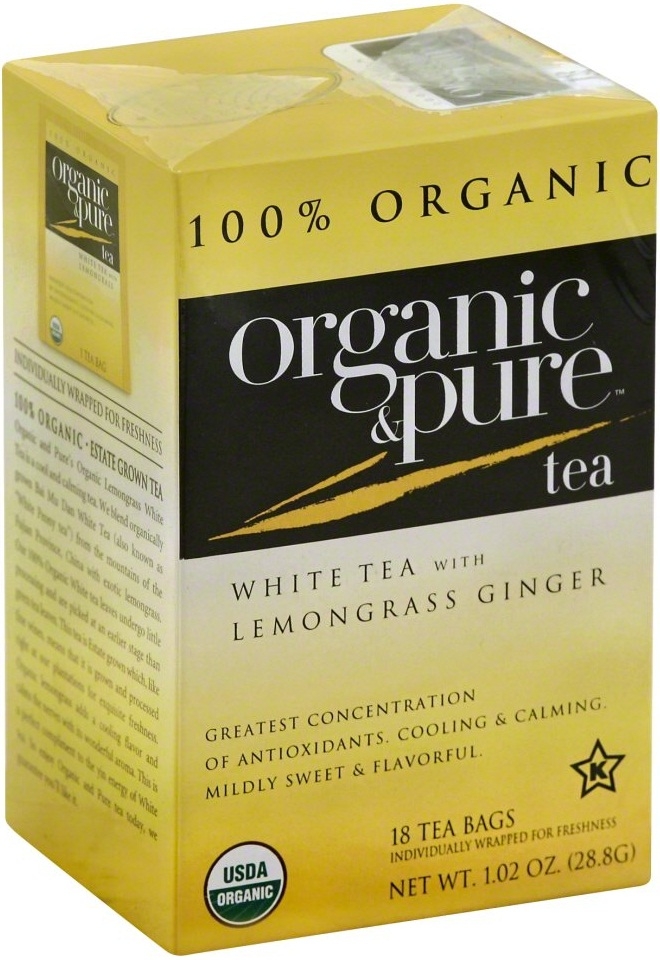 Organic & Pure White Lemongrass Ginger Tea, 18 tea bags per pack -- 6 per case