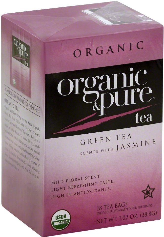 Organic & Pure Jasmine Green Tea, 18 tea bags per pack -- 6 per case