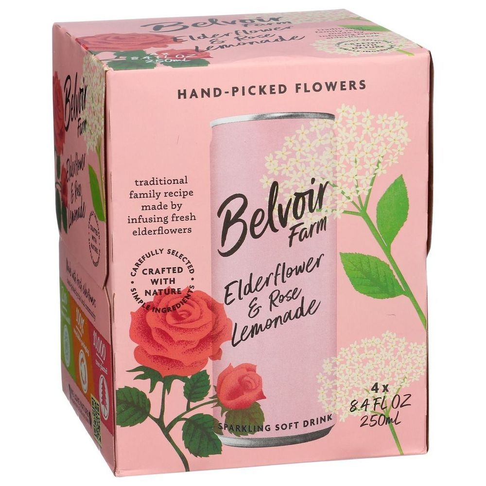 Belvoir Fruit Farms Elderflower and Rose Lemonade Sparkling Soft Drink, 8. 4 Fluid Ounce -- 24 per case