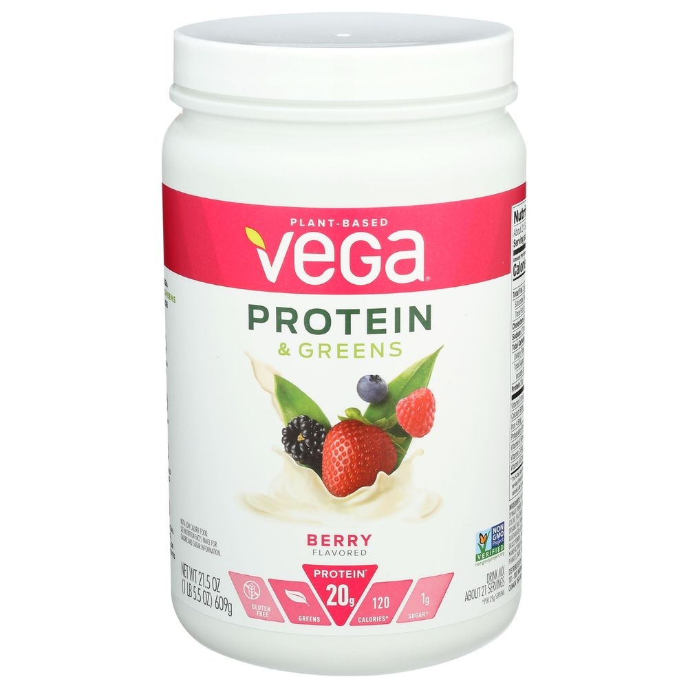 Vega Protein and Greens Berry Flavor Protein Powder, 21.5 Ounce