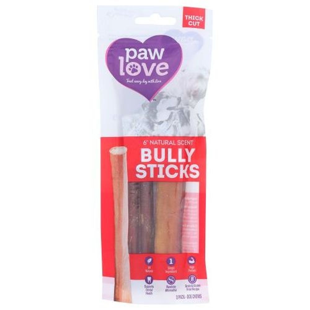 Paw Love 6 inch Natural Scent Thick Cut Bully Stick Dog Chews -- 6 per case