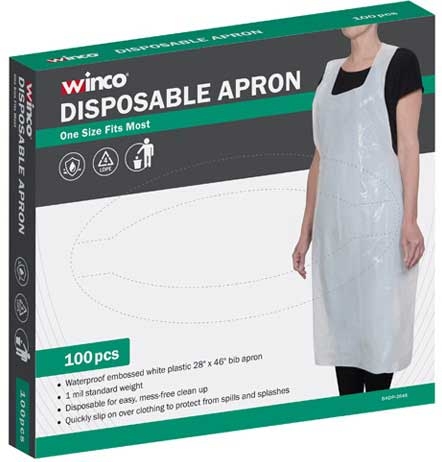 Winco Plastic White Disposable Apron, 28 x 46 inch - 100 pieces per box -- 12 boxes per case