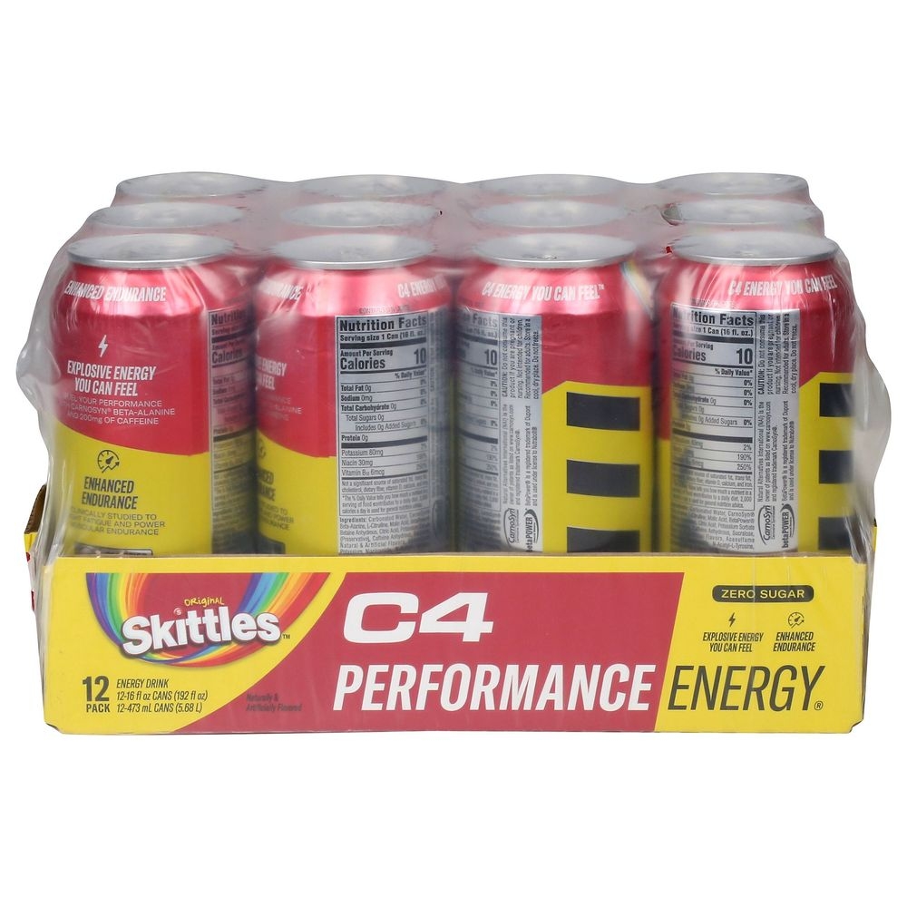 C4 Performance Skittles Energy Drink, 16 Ounce -- 12 per case