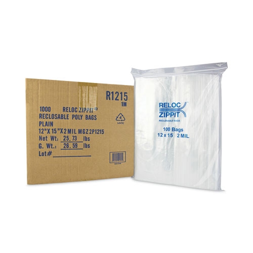 BagCo Zippit Clear 2 Mil Resealable Bag, 12 x 15 inch -- 1000 per case