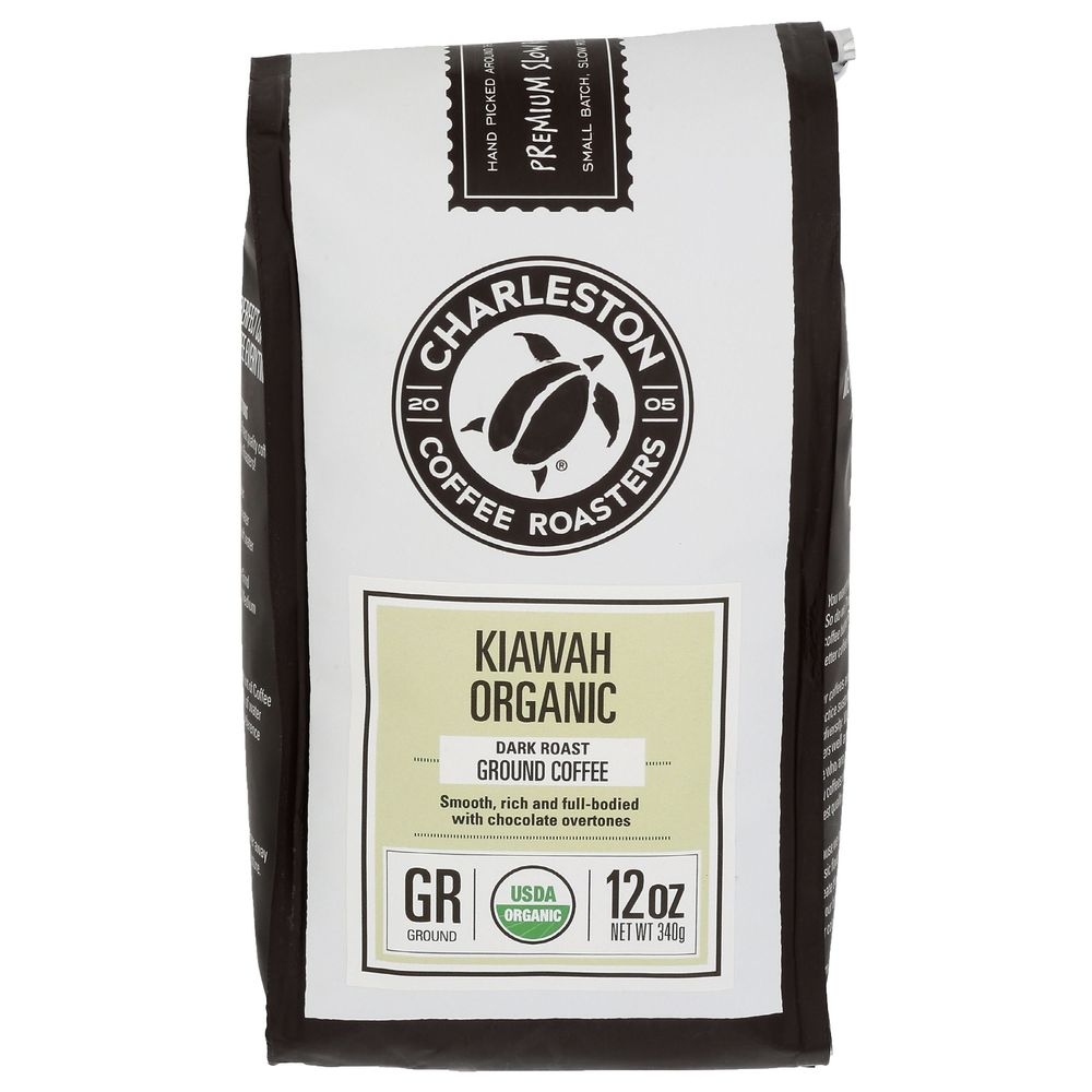 Charleston Coffee Roaster Kiawah Organic Blend Dark Roast Ground Coffee, 12 Ounce -- 6 per case