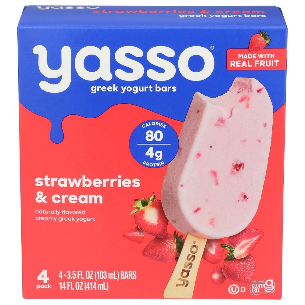 Yasso Strawberries and Cream Greek Yogurt Bar, 3.5 Fluid Ounce -- 32 per case