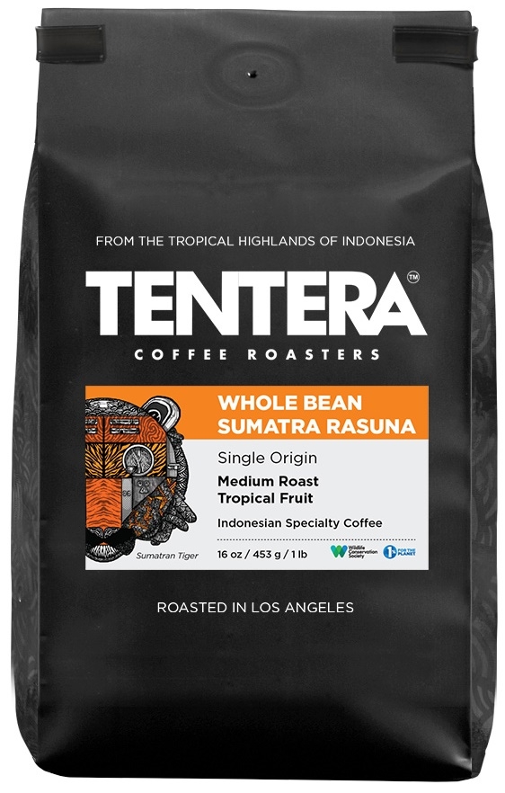 Tentera Whole Bean Sumatra Rasuna Medium Roast Tropical Fruit Coffee, 6 bags per case