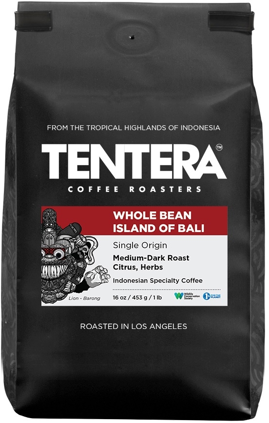 Tentera Whole Bean Bali Medium Dark Roast Citrus Herbs Coffee, 6 bags per case