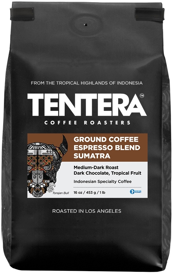 Tentera Whole Bean Espresso Blend Sumatra Medium Dark Chocolate Tropical Fruit Coffee, 6 bags per case
