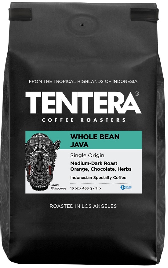 Tentera Whole Bean Java Medium Dark Orange Chocolate Herbs Coffee, 6 bags per case