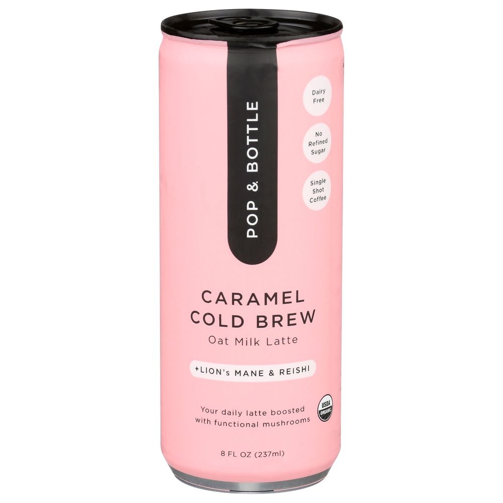 Pop and Bottle Caramel Cold Brew Oat Milk Latte, 8 Fluid Ounce -- 12 per case