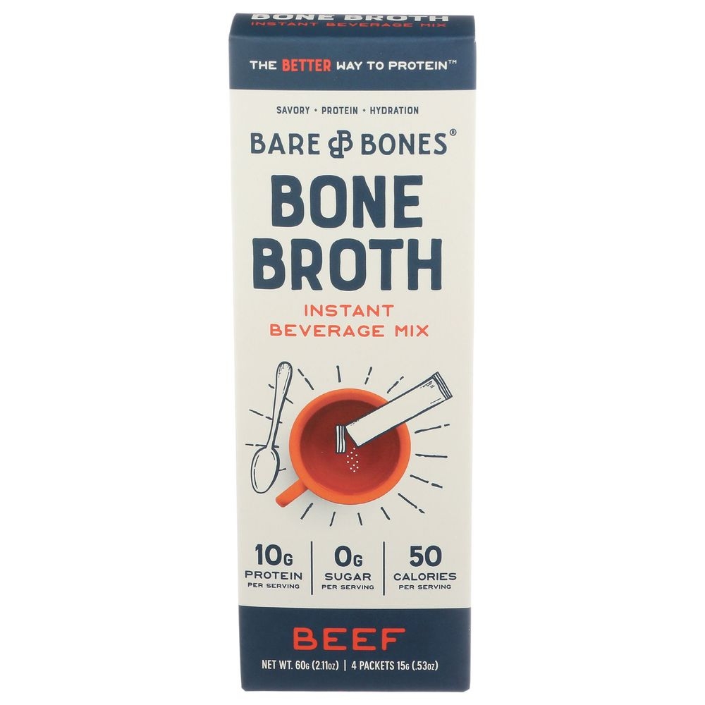 Bare Bones Beef Instant Bone Broth Beverage Mix, 2.12 Ounce Stick -- 8 per case