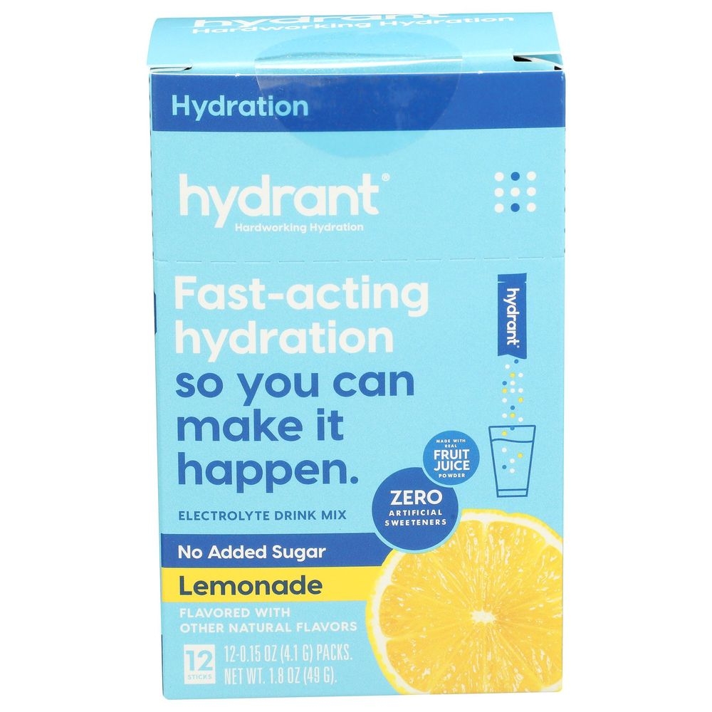 Hydrant No Added Sugar Lemonade Flavored Electrolyte Drink Mix, 12 count