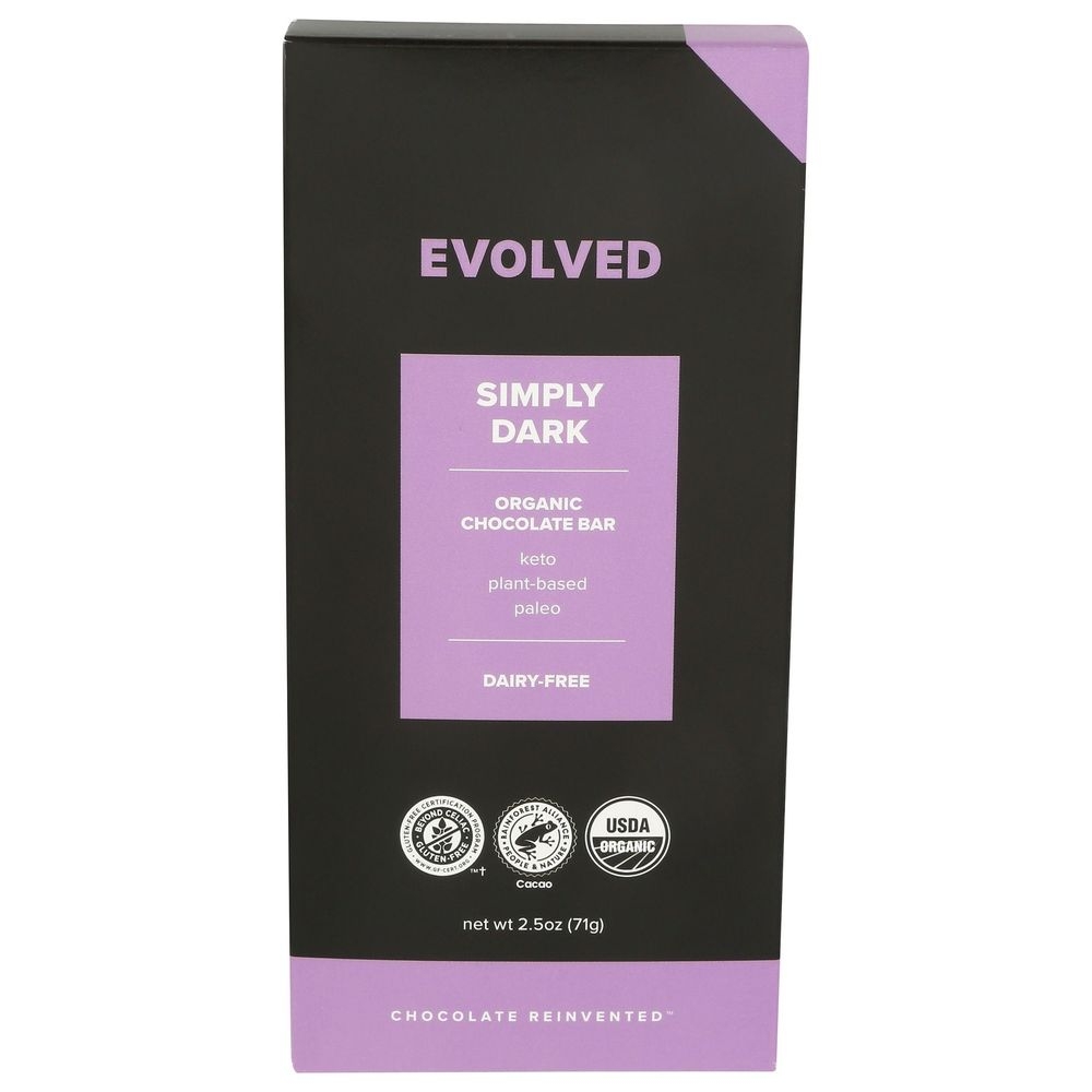Evolved Organic Simply Dark Chocolate Bar, 2.5 Ounce -- 8 per case