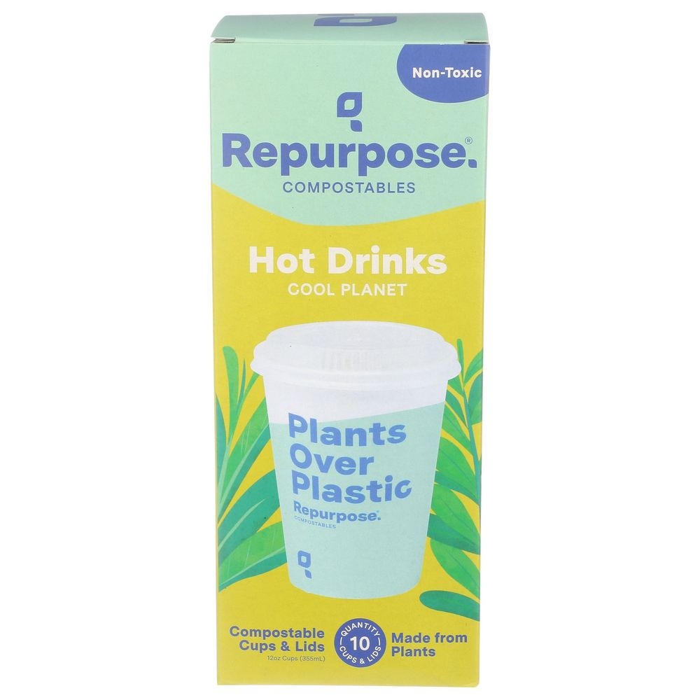 Repurpose Plants Over Plastic Compostable Cups and Lids Set, 10 count -- 12 per case