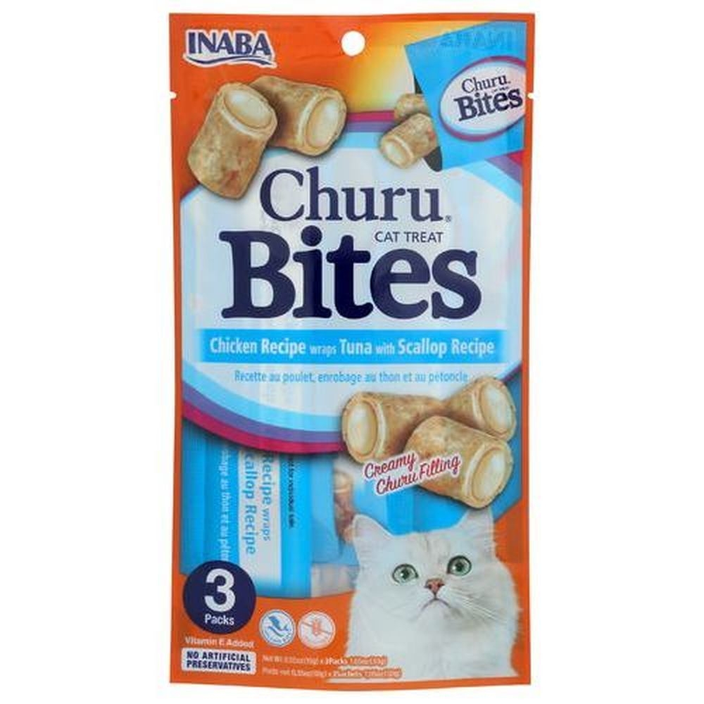 Inaba Churu Bites Chicken Recipe Wraps Tuna with Scallop Recipe Cat Treats, 1.05 Ounce -- 8 per case
