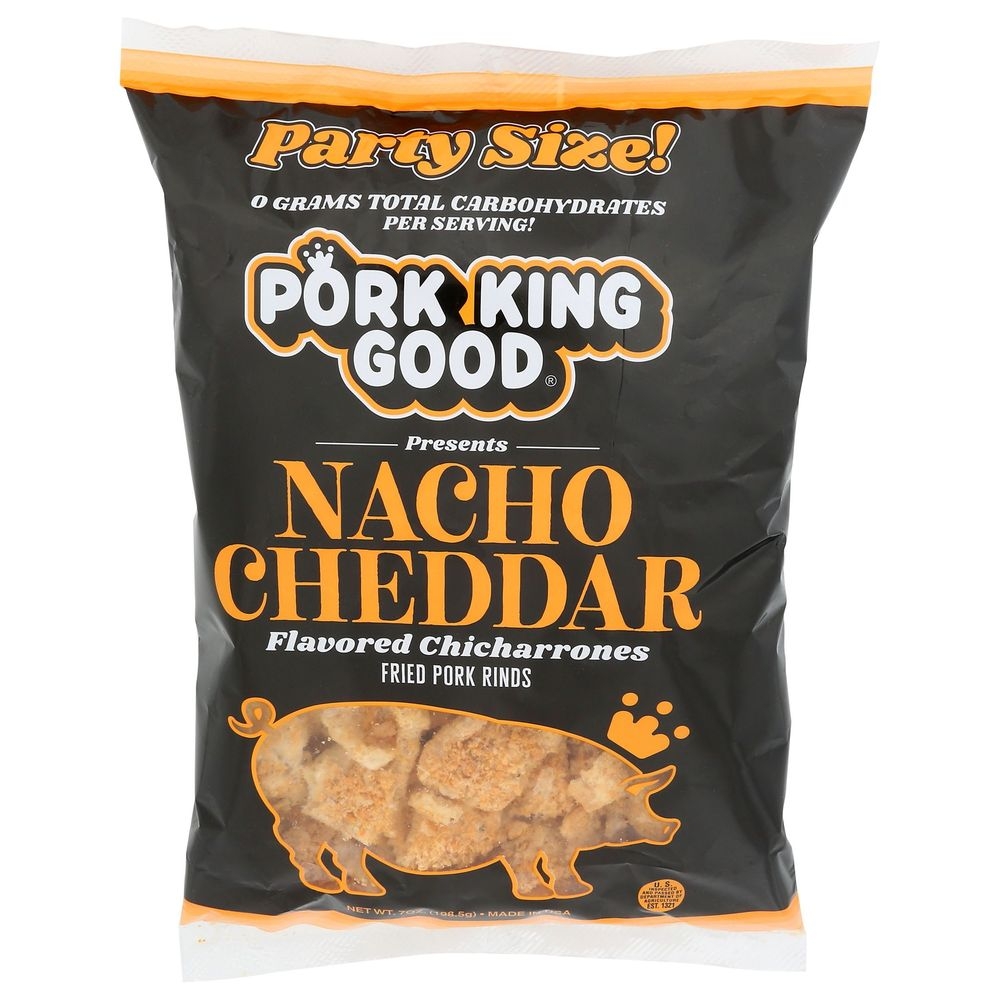 Pork King Good Nacho Cheddar Pork Rinds, 7 Ounce -- 6 per case