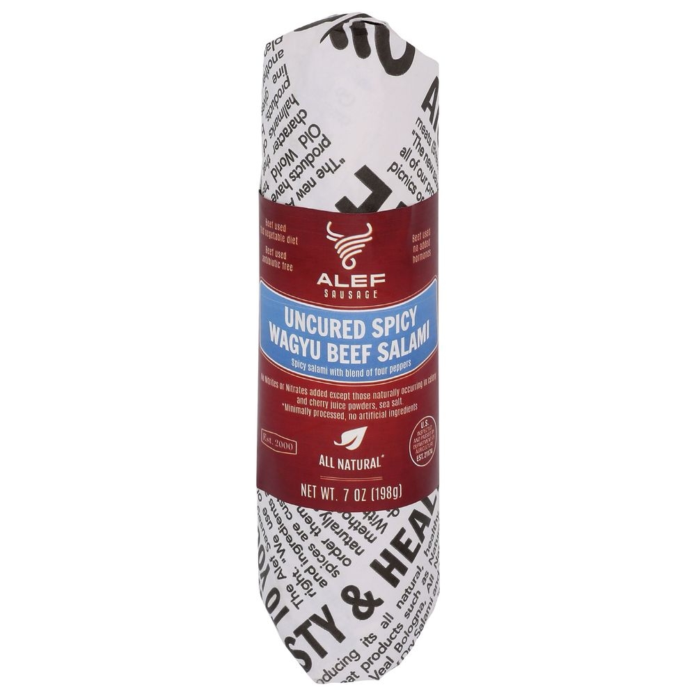 Alef Sausage All Natural Uncured Spicy Wagyu Beef Salami, 7 Ounce -- 10 per case