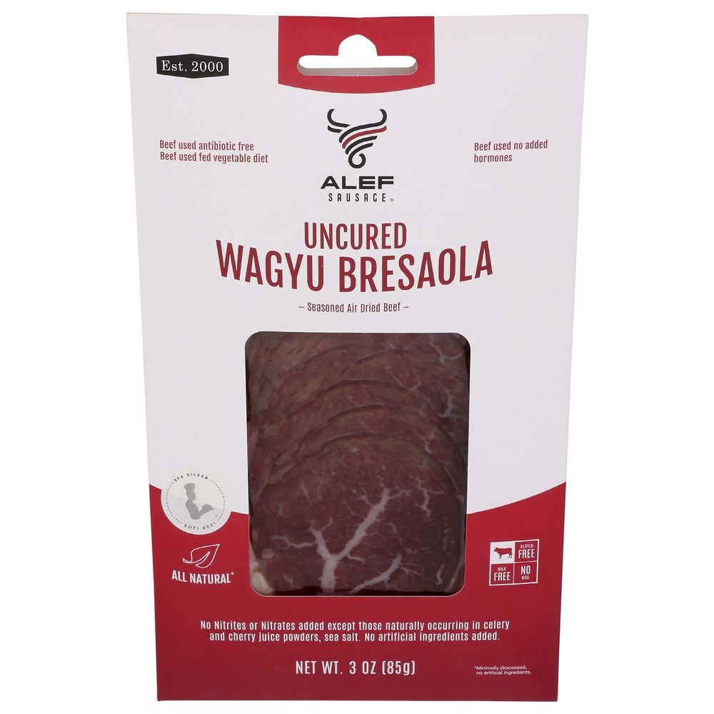 Alef Sausage All Natural Uncured Sliced Wagyu Bresaola, 3 Ounce -- 10 per case