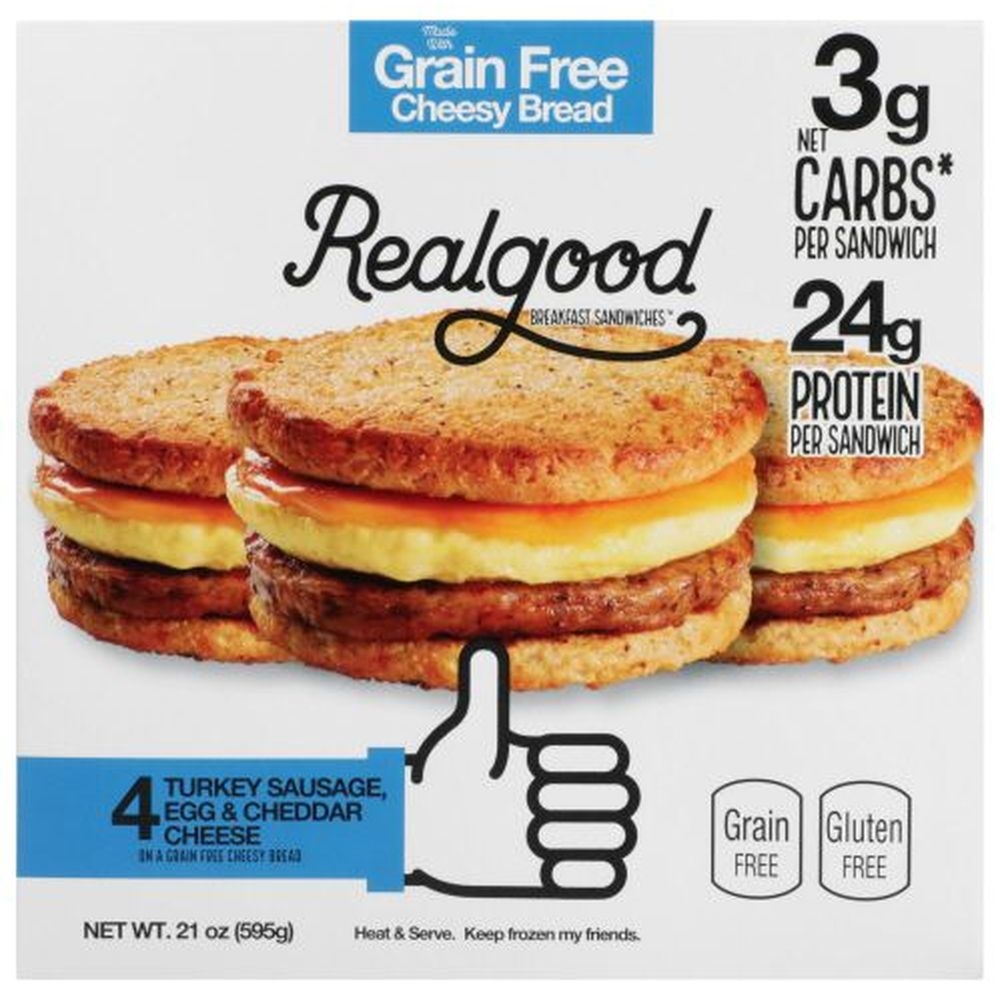 Real Good Foods Turkey Sausage Egg and Cheddar Cheese Breakfast Sandwich, 20.3 Ounce -- 5 per case