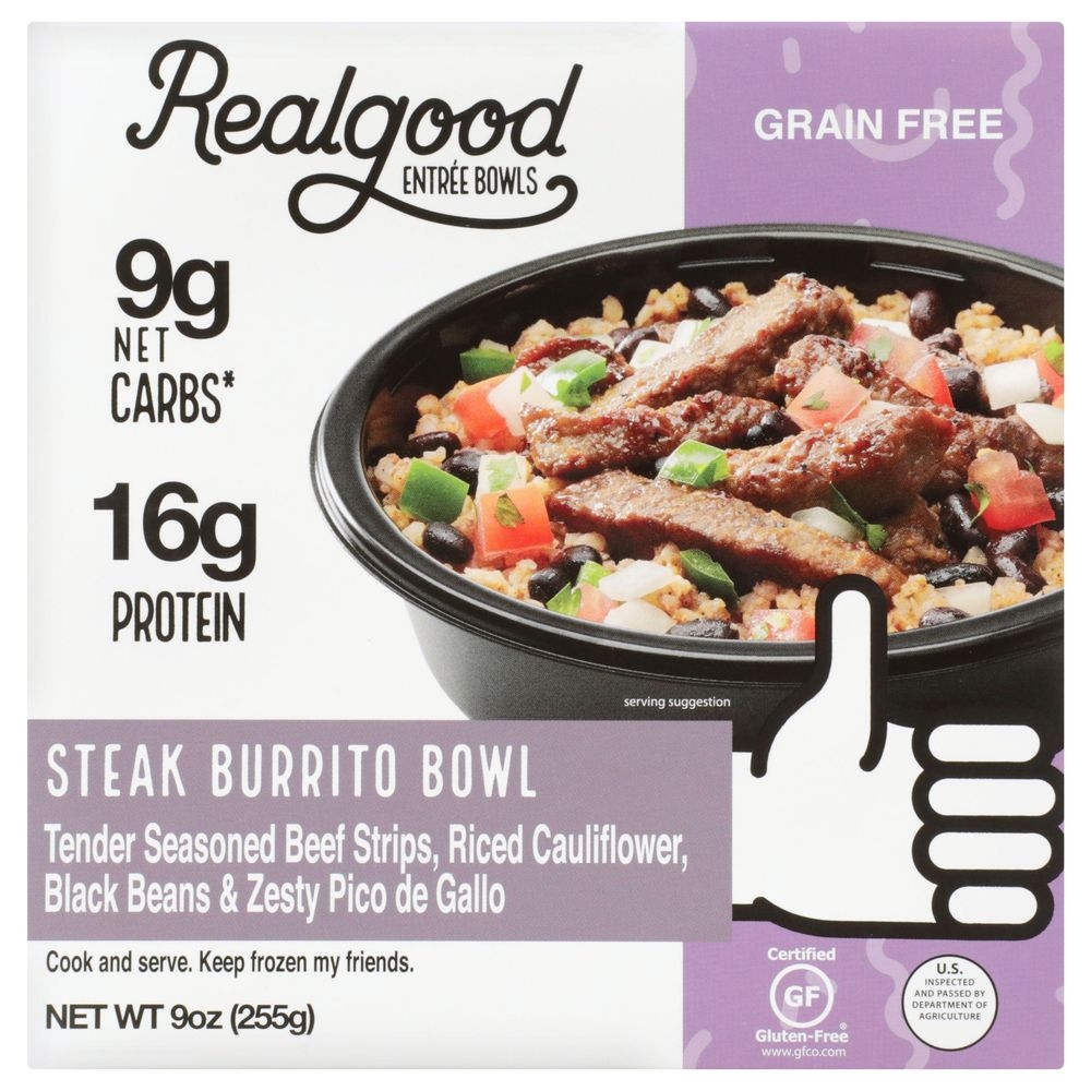 Real Good Foods Steak Burrito Bowl, 9 Ounce -- 8 per case
