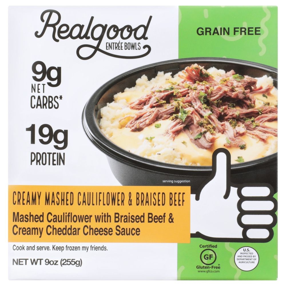 Real Good Foods Creamy Mashed Cauliflower and Beef Bowl, 9 Ounce -- 8 per case