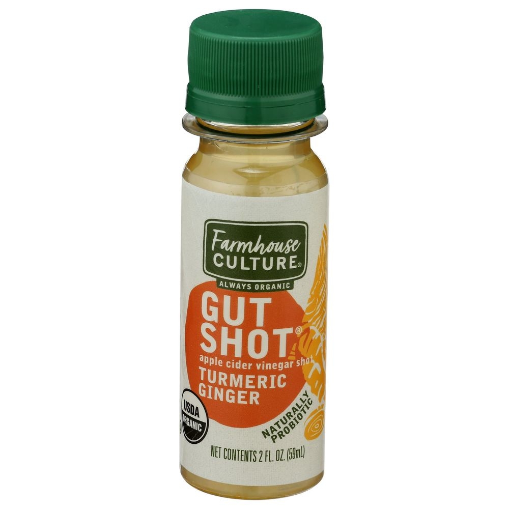 Farmhouse Culture Gut Shot Turmeric Ginger Apple Cider Vinegar Shot, 2 Fluid Ounce -- 8 per case