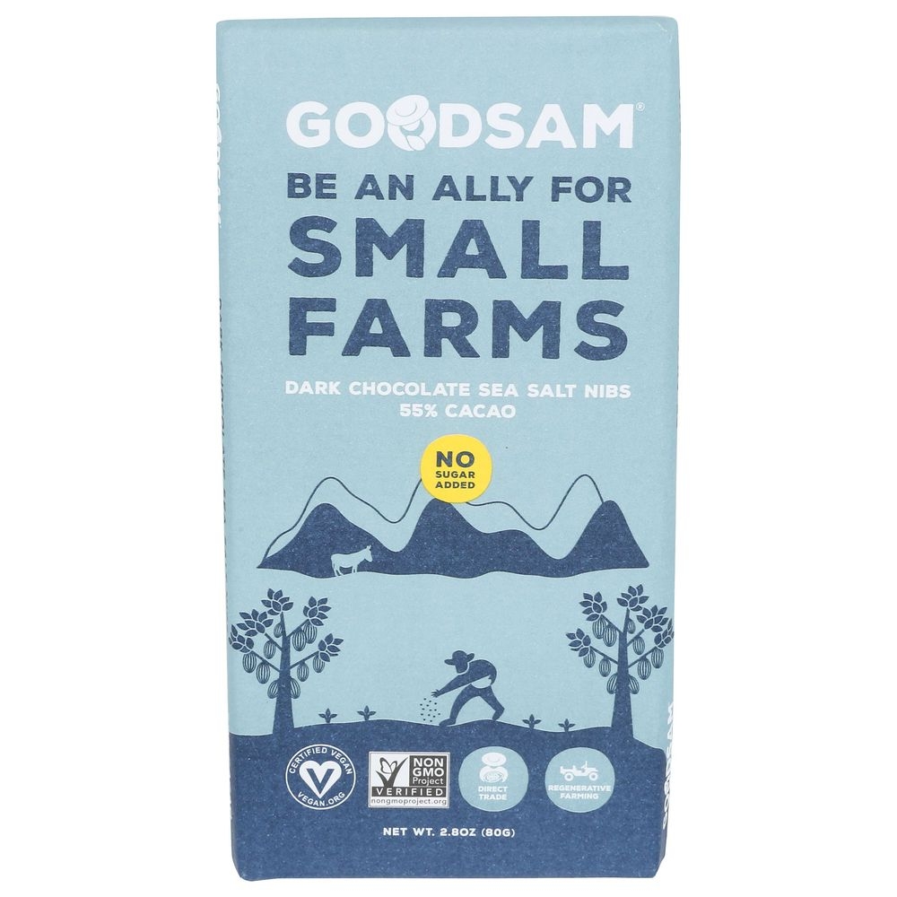 Goodsam Small Farms 55 Percent Cacao Sea Salt Nibs Dark Chocolate Bar, 2.8 Ounce -- 12 per case