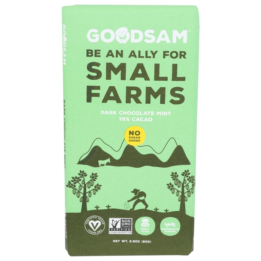 Goodsam Small Farms 55 Percent Cacao Mint Dark Chocolate Bar, 2.8 Ounce -- 12 per case