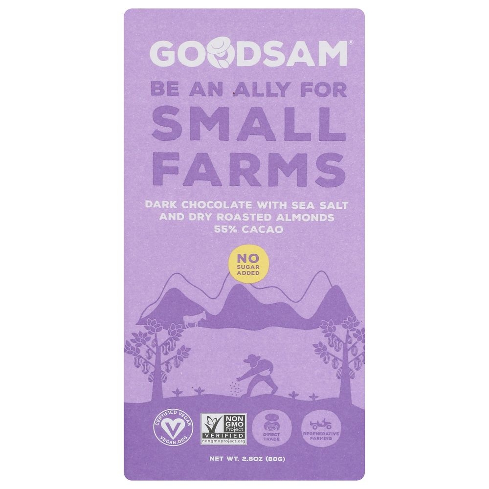 Goodsam Small Farms 55 Percent Cacao Dark Chocolate Bar with Sea Salt and Dry Roasted Almonds, 2.8 Ounce -- 12 per case