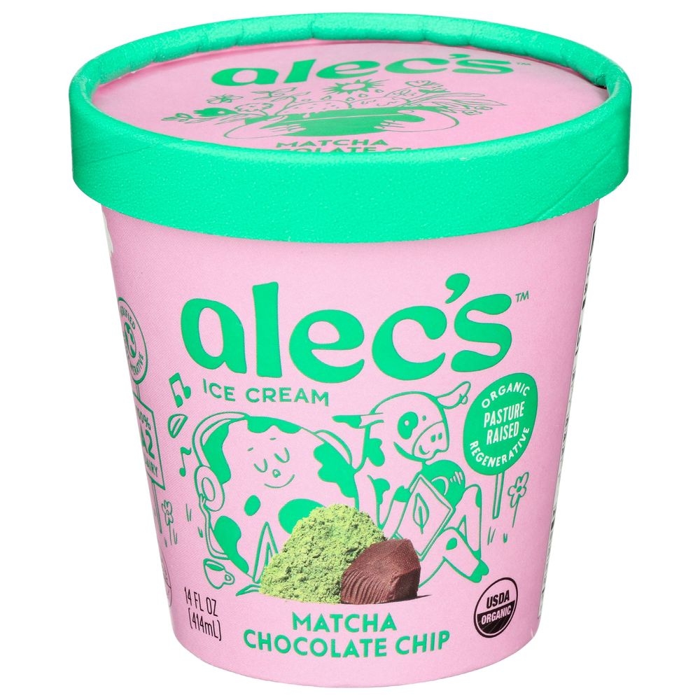 Alecs Organic Matcha Chocolate Chip Ice Cream, 14 Fluid Ounce -- 8 per case