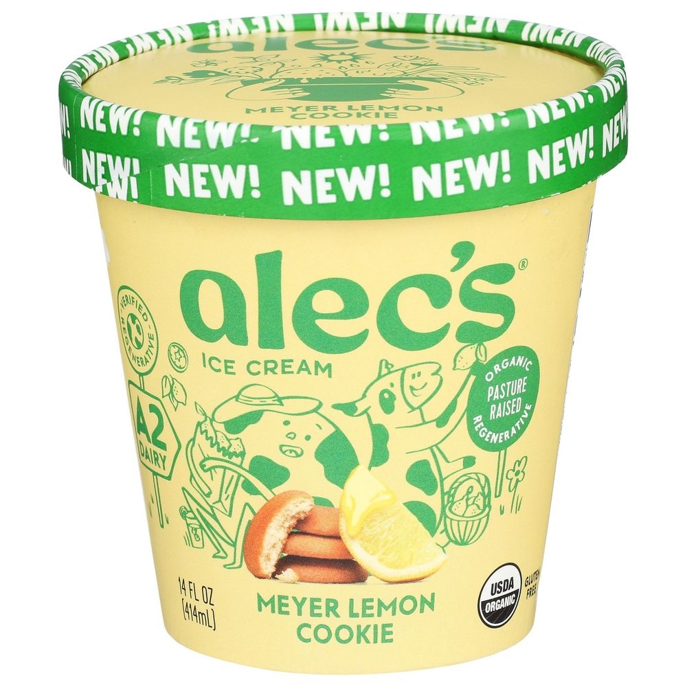 Alecs Organic Meyer Lemon Cookie Ice Cream, 14 Fluid Ounce -- 8 per case