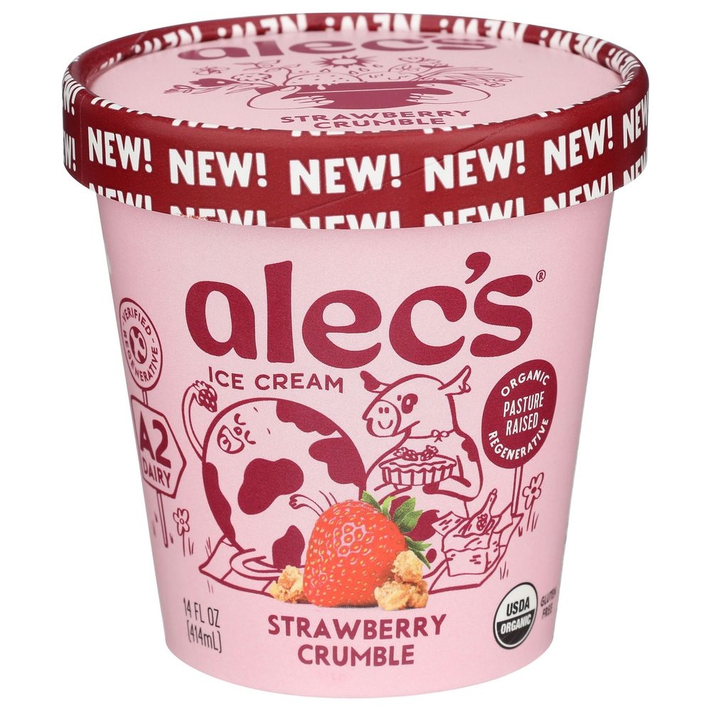 Alecs Organic Strawberry Crumble Ice Cream, 14 Fluid Ounce -- 8 per case