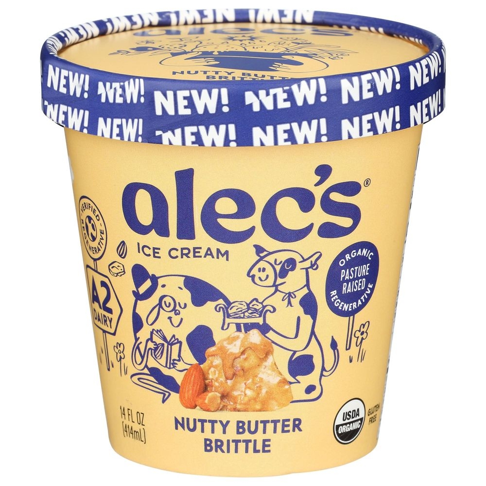 Alecs Organic Nutty Butter Brittle Ice Cream, 14 Fluid Ounce -- 8 per case