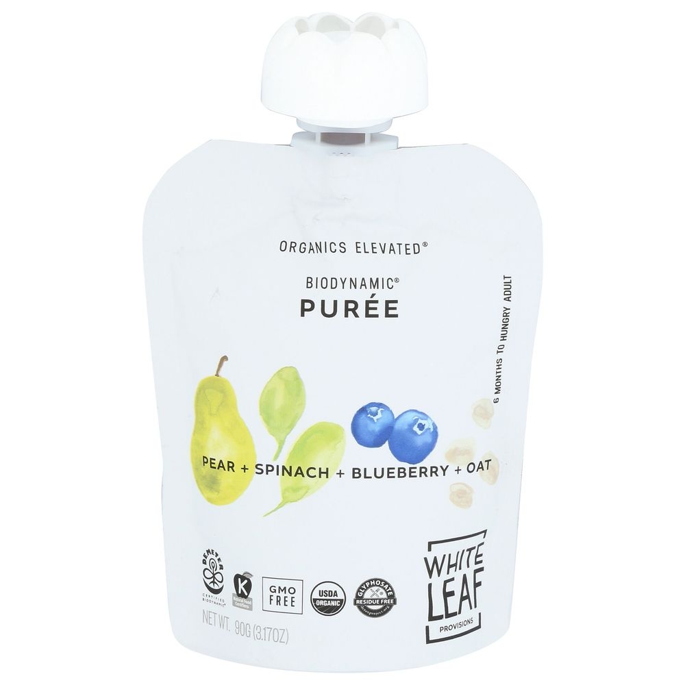 White Leaf Provisions Organic Pear Spinach Blueberry Oat Pureed Baby Food, 3.17 Ounce -- 6 per case