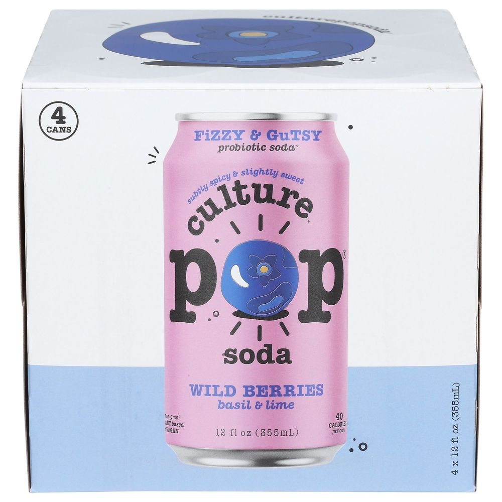 Culture Pop Soda Wild Berries Basil and Lime Probiotic Soda, 12 Fluid Ounce -- 24 per case