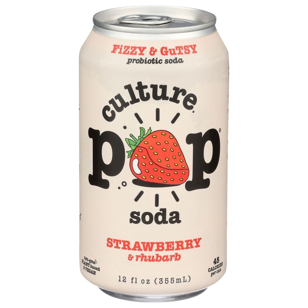 Culture Pop Strawberry Rhubarb Probiotic Soda, 12 Fluid Ounce -- 12 per case