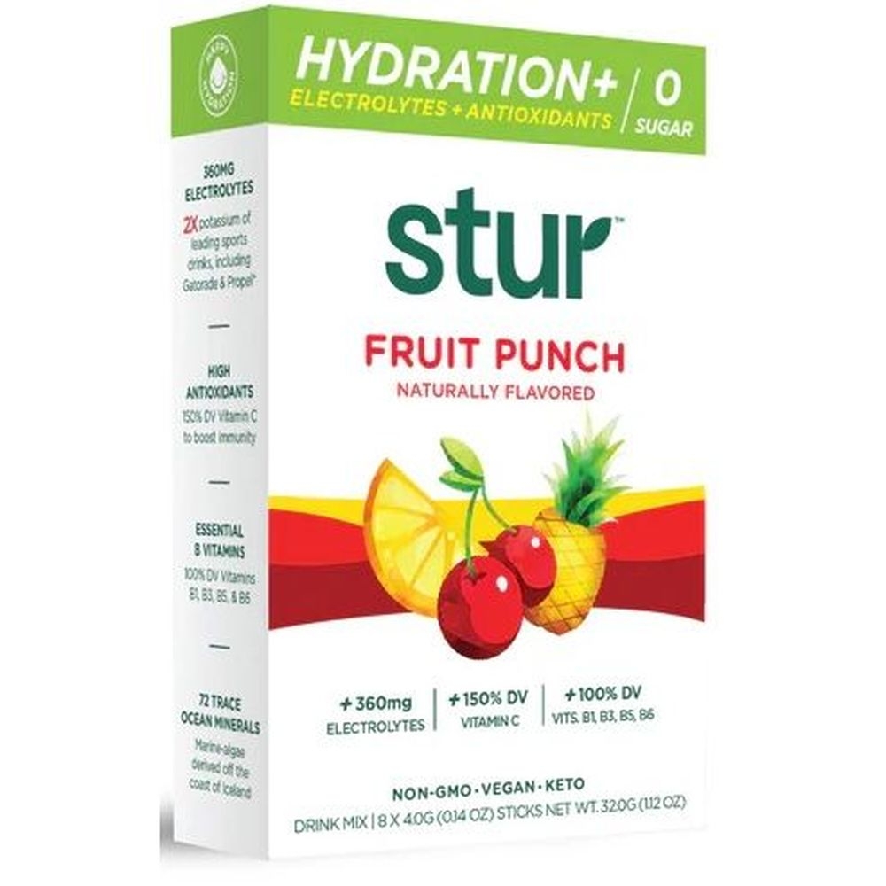 Stur Fruit Punch Hydration Plus Electrolyte Powder Drink Mix, 1.12 Ounce -- 12 per case