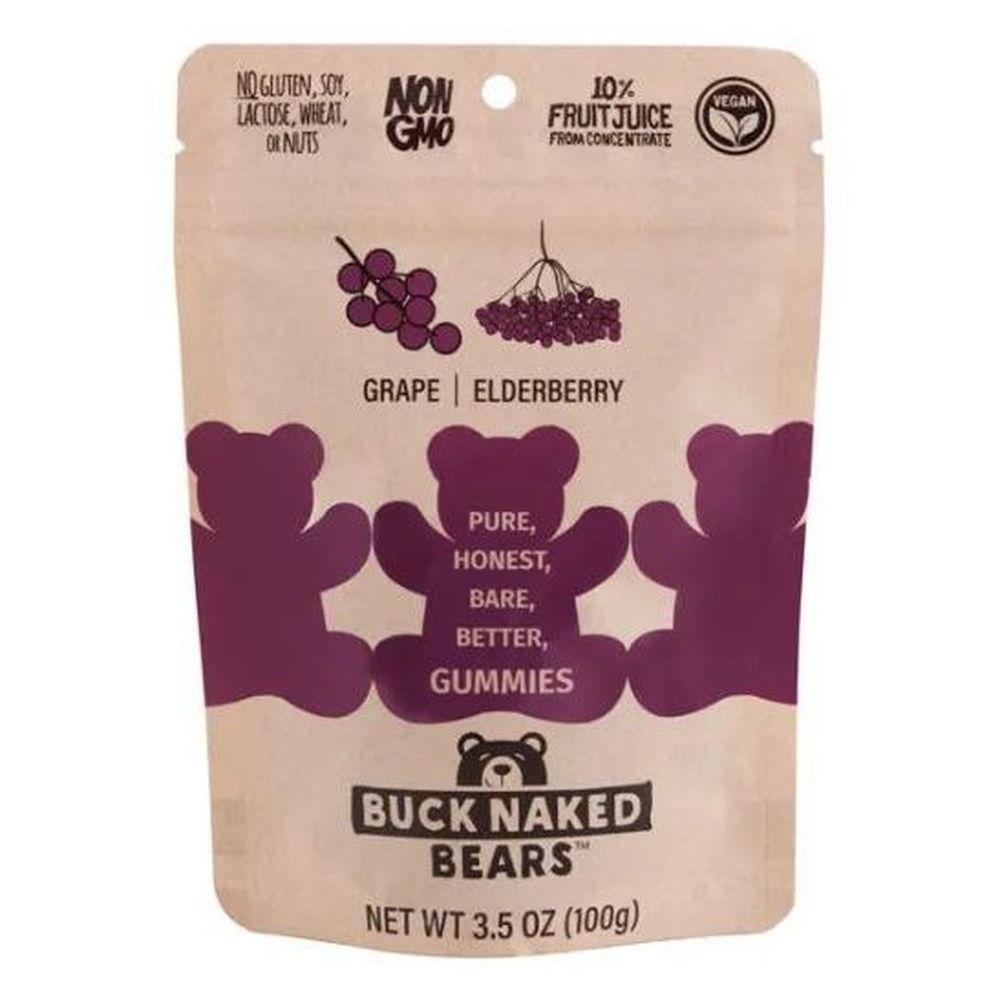 Buck Naked Bears Grape Elderberry Gummy Bears, 3.5 Ounce -- 12 per case