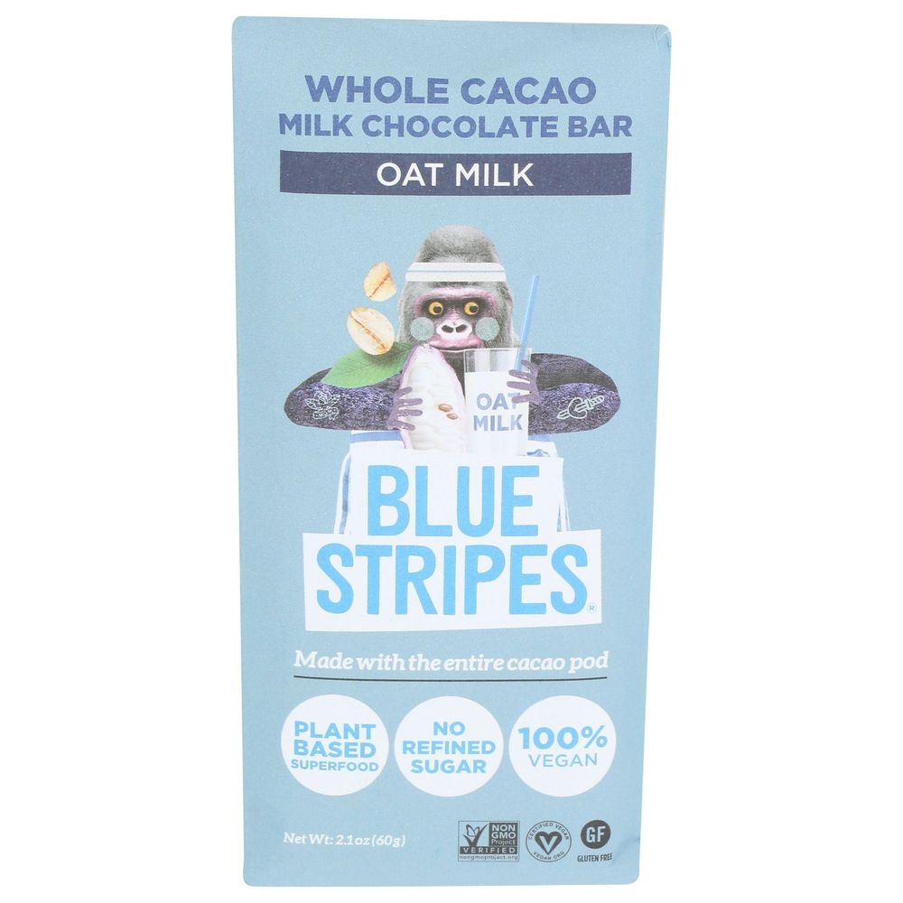 Blue Stripes Creamy Oat Milk Whole Cacao Milk Chocolate Bar, 2.1 Ounce -- 12 per case