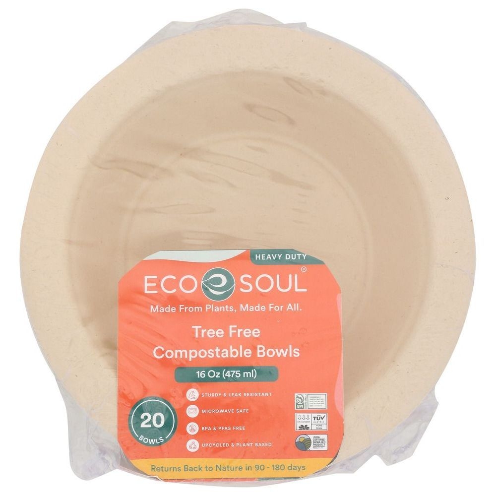 Eco Soul Plant Based 16 Ounce Round Compostable Bowl, 20 count -- 8 per case