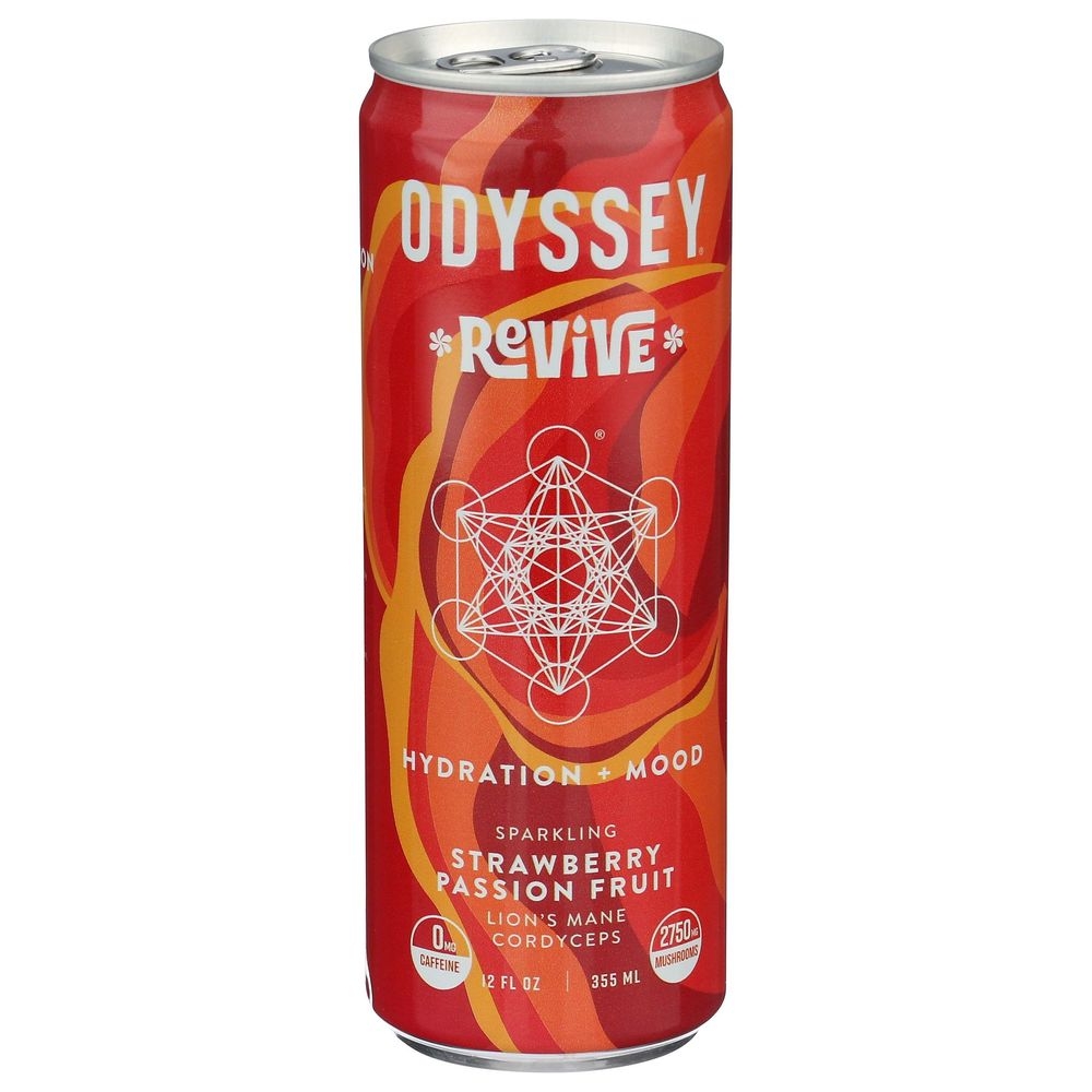 Odyssey Revive Strawberry Passion Fruit Sparkling Hydrating Plus Mood Drink, 12 Fluid Ounce -- 12 per case