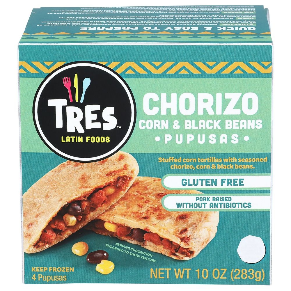 Tres Chorizo Black Bean and Corn Pupusas, 10 Ounce -- 8 per case